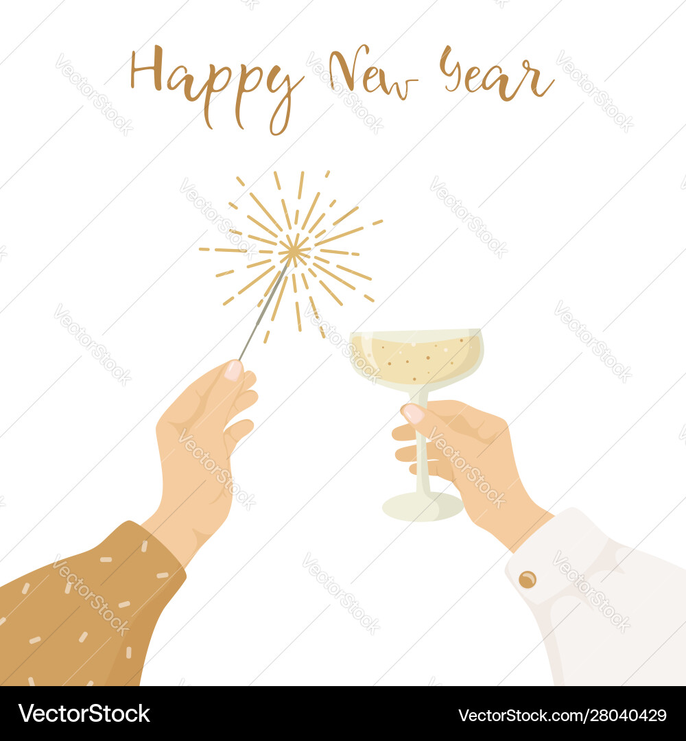 Happy new year greeting card womens hands Happy new year greeting card womens hands vector image