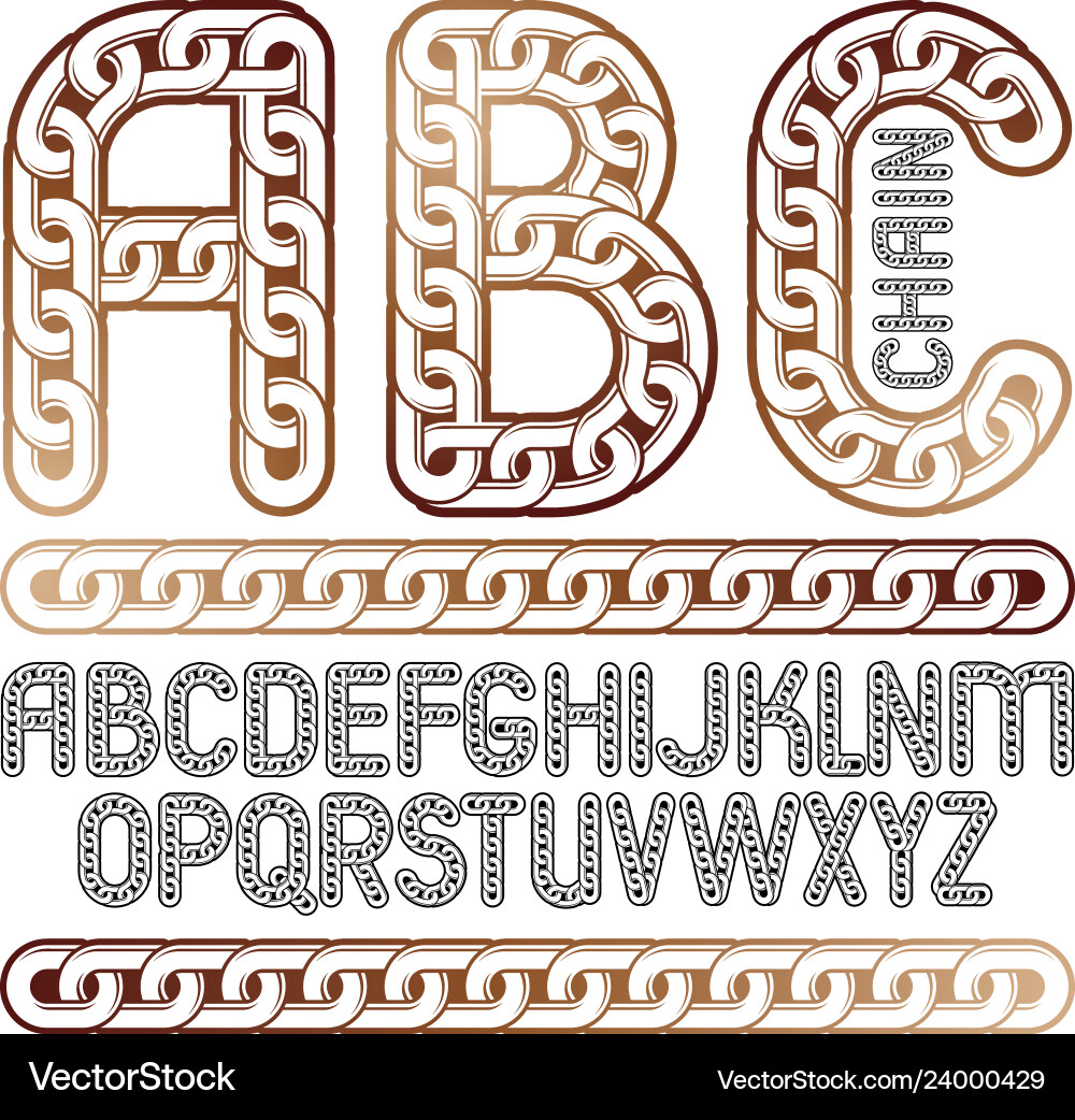Interconnected Chain Font - Letter A to Z vector image