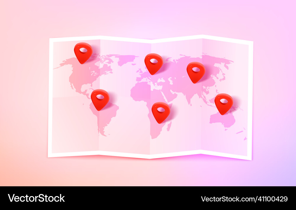 Paper map with continents and pins Paper map with continents and pins vector image