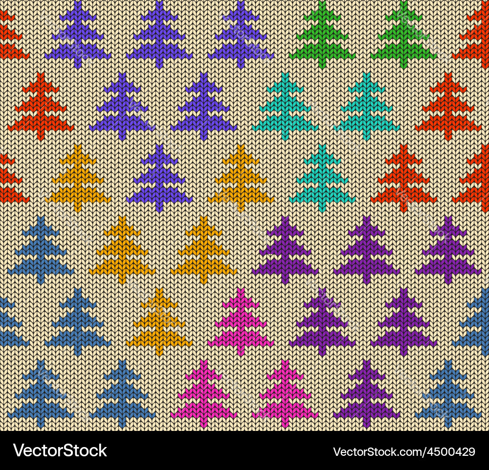 Seamless knitted pattern with trees Vector Image