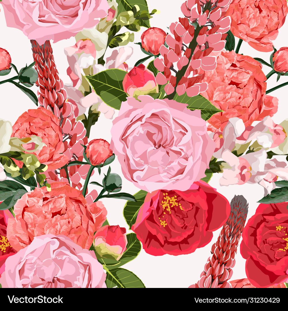 Seamless pattern roses flowers with peony Seamless pattern roses flowers with peony vector image
