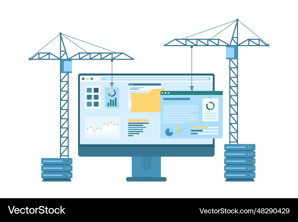 Web design development construction cranes build Web design development construction cranes build vector image