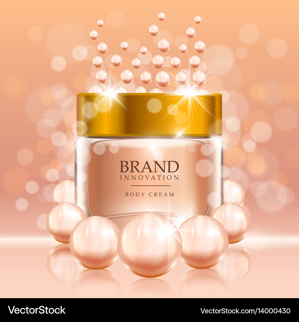 Beauty cream with pearls and bubbles on peach Beauty cream with pearls and bubbles on peach vector image