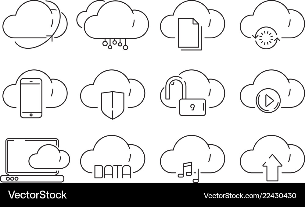 Cloud Security & Data Storage Icons Vector Image
