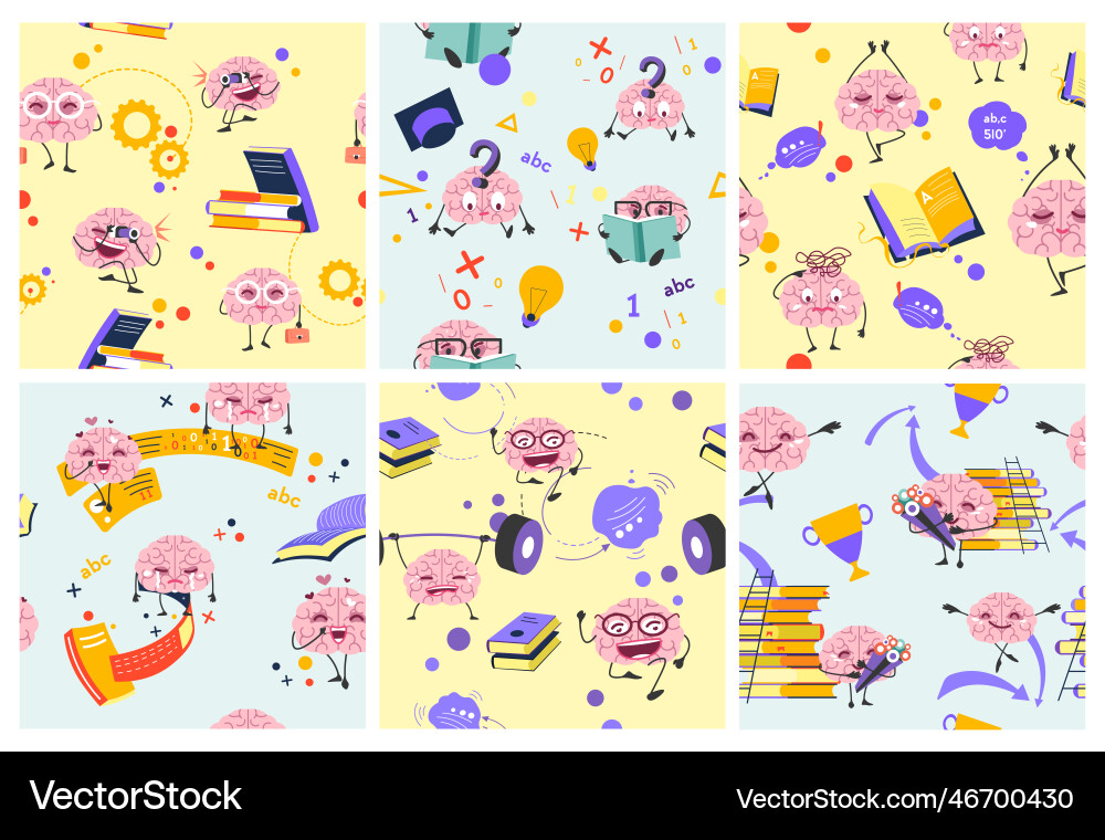 Decorative pattern design set with brain study Decorative pattern design set with brain study vector image