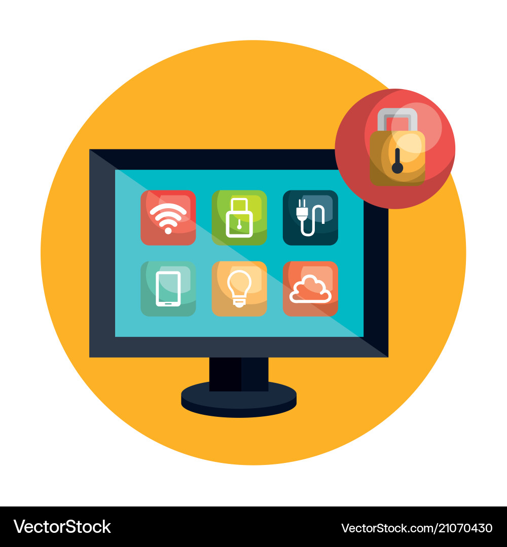 Desktop computer controlling smart home Desktop computer controlling smart home vector image
