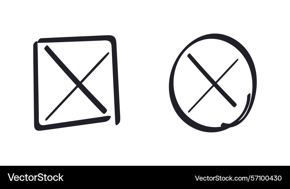 Hand drawn cross in circle square border mark Hand drawn cross in circle square border mark vector image