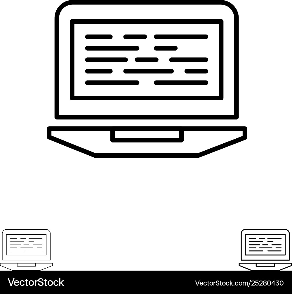 Laptop coding code screen computer bold and thin Laptop coding code screen computer bold and thin Vector Image