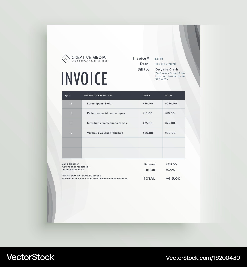 Modern Gray Invoice Template Vector Image