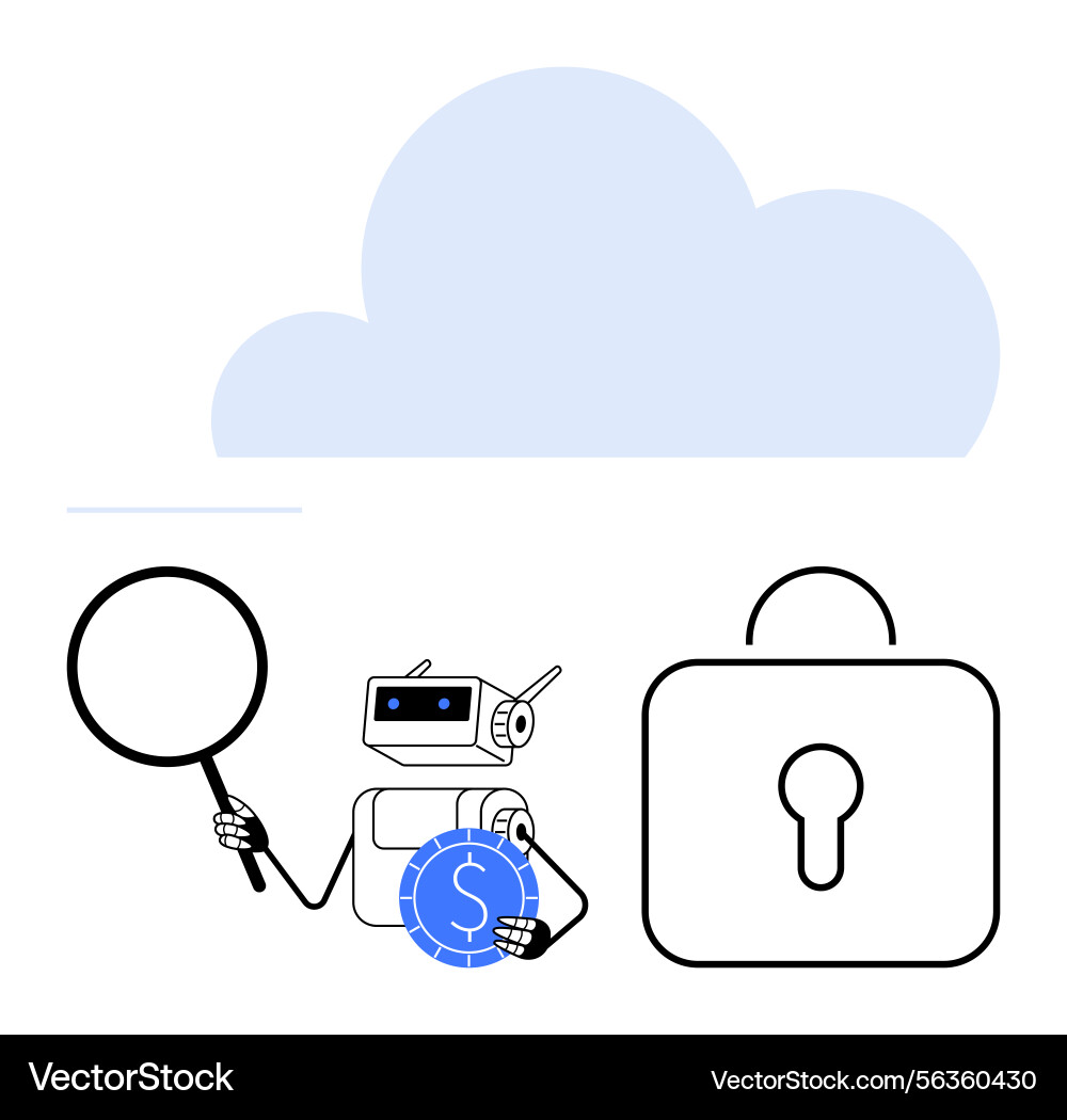 Roboteranalyse von Cloud-Daten mit Lupe Roboteranalyse von Cloud-Daten mit Lupe vektorbild