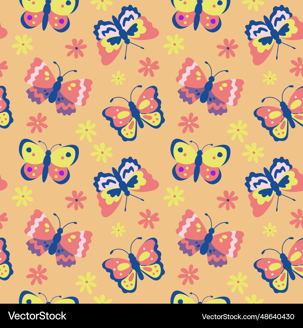 Seamless pattern with colorful butterflies vector image