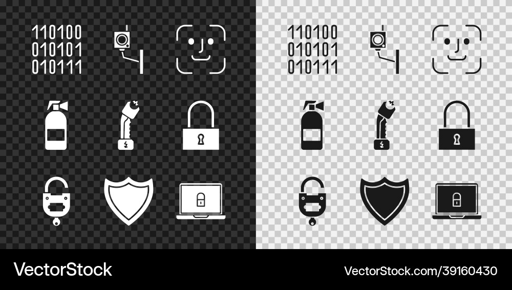 Set binary code security camera face recognition vector image