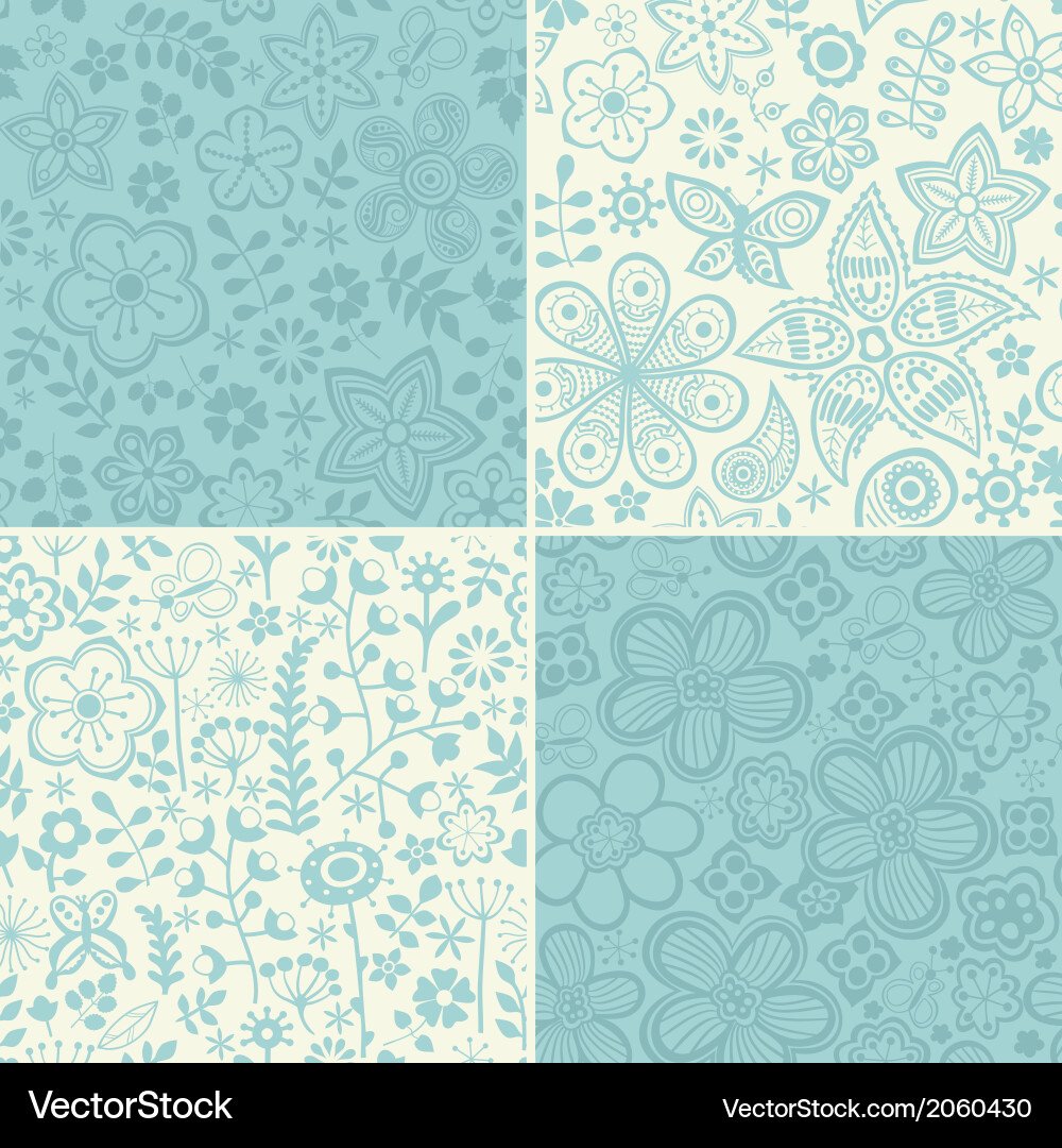 Set of four floral patterns seamlessly tiling Vector Image