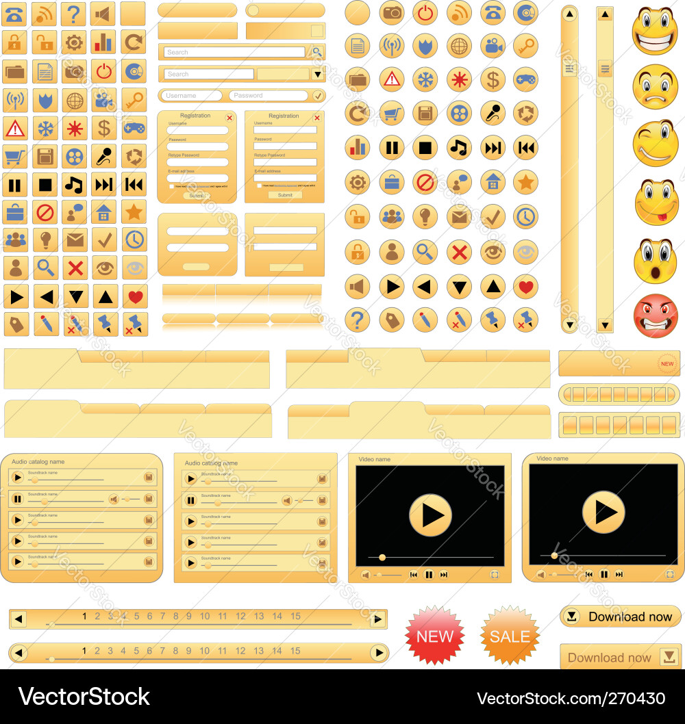 Yellow Web UI Elements Vector Image