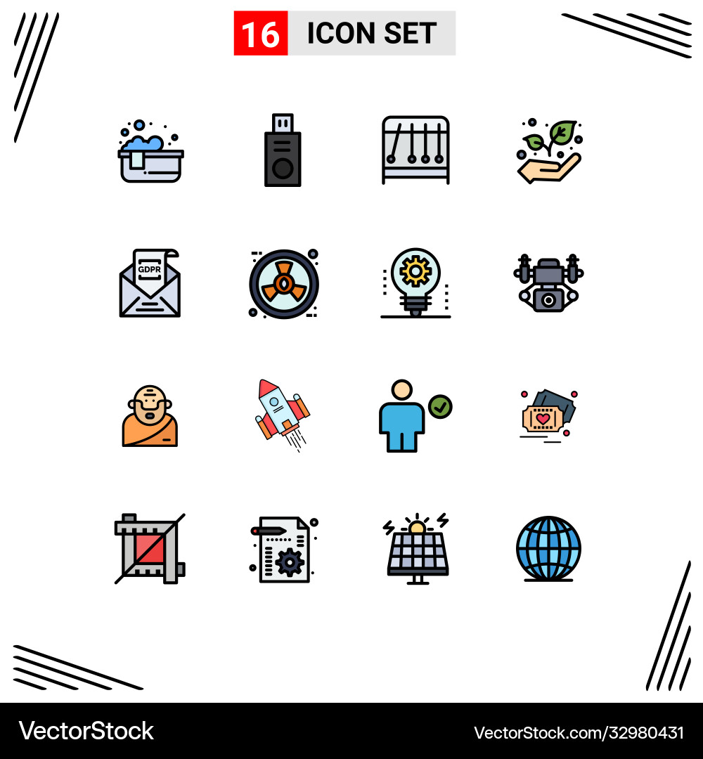 16 universal flat color filled lines set for web Vector Image