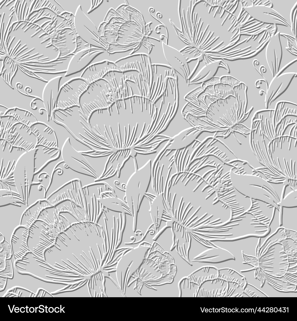 3d poppies seamless pattern textured emboss Vector Image