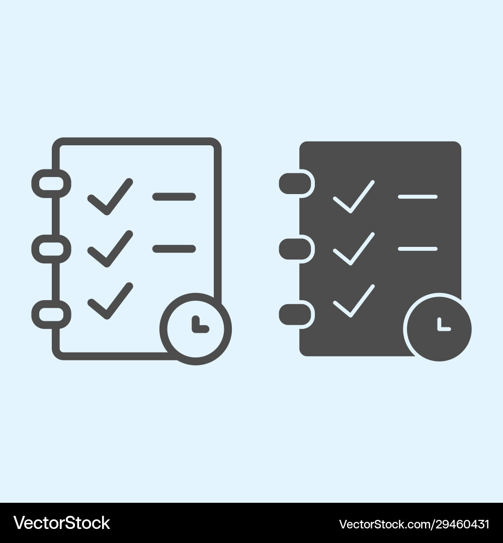 Check list and timer line solid icon task Check list and timer line solid icon task vector image