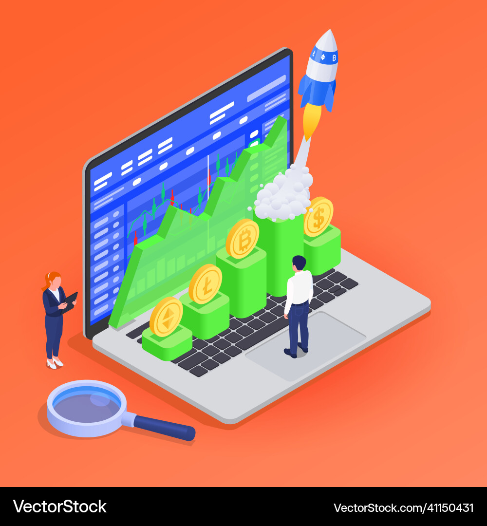 Cryptocurrency isometric concept Cryptocurrency isometric concept vector image