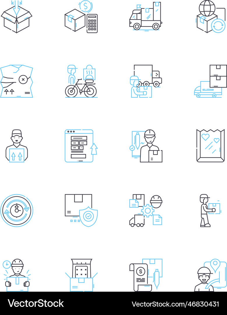 Dispatch service linear icons set delivery Dispatch service linear icons set delivery Vector Image