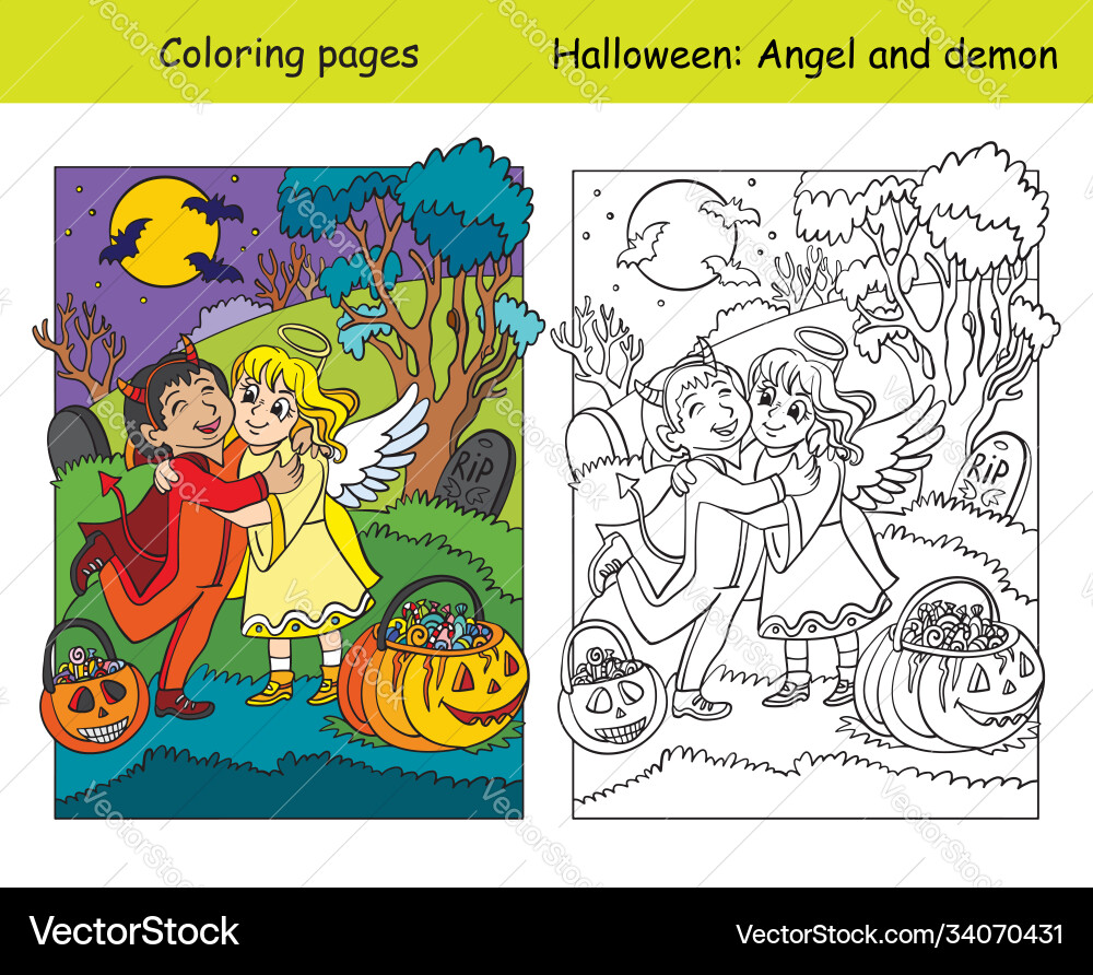 Halloween Angel & Demon Coloring Pages Vector Image