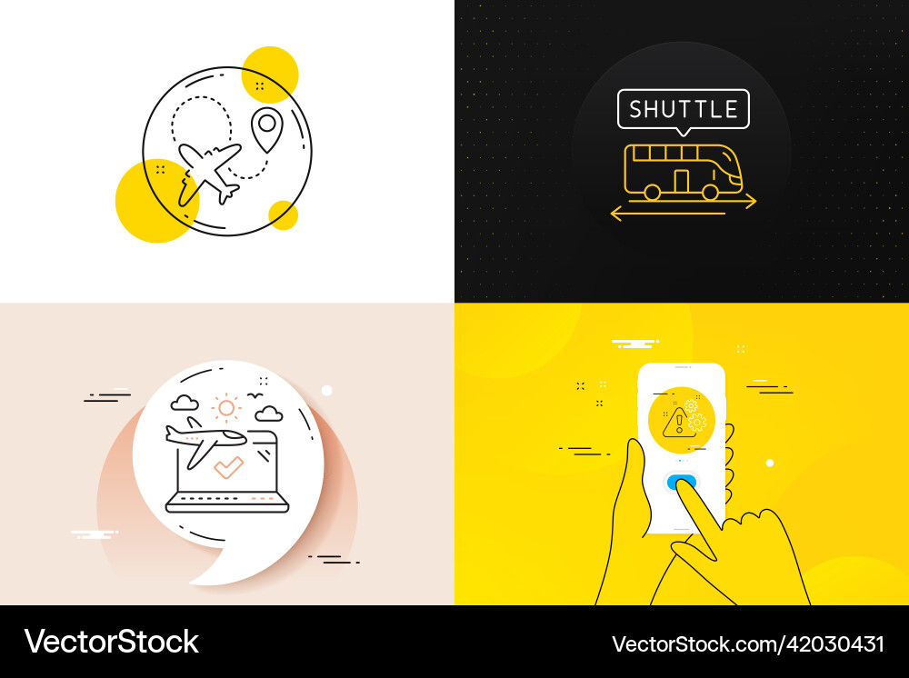 Minimal set of shuttle bus airplane and warning Vector Image