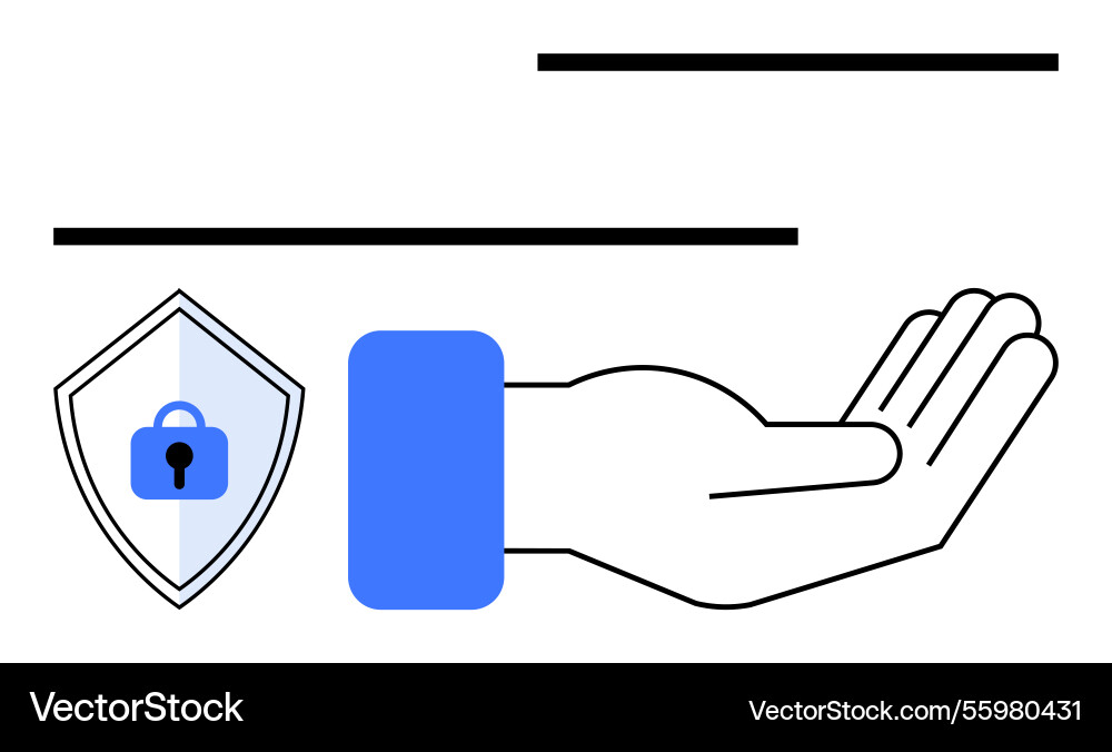 Open hand with shield and lock symbolizing Open hand with shield and lock symbolizing vector image