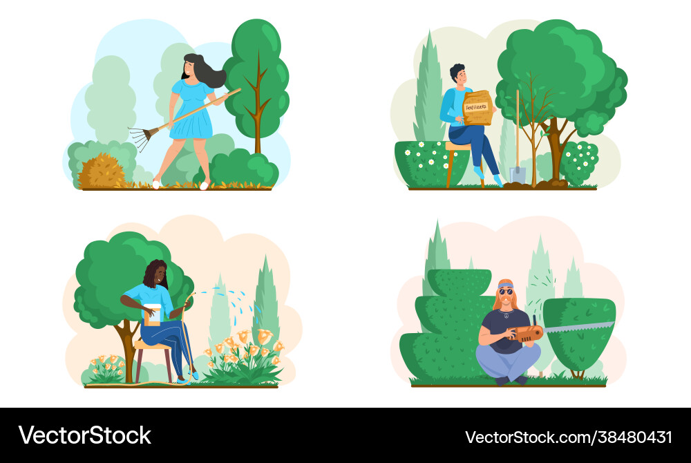 People gardeners do work in yard agriculture People gardeners do work in yard agriculture vector image