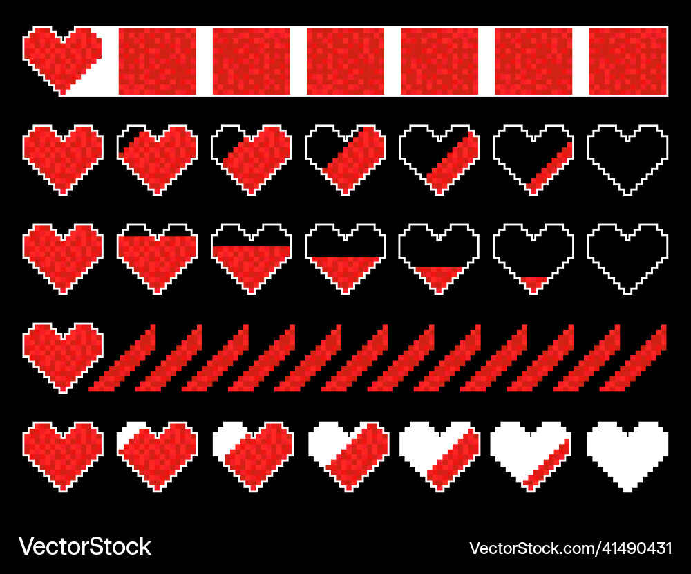 Pixel health bar 8 bit retro game a set Pixel health bar 8 bit retro game a set vector image