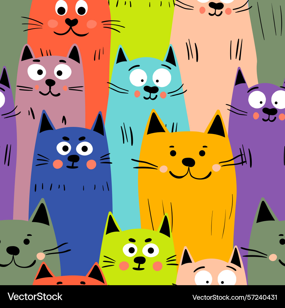 Seamless pattern with cute kitten print different Vector Image