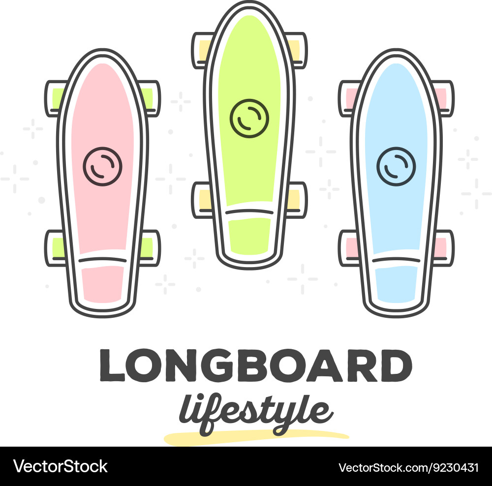 Set of colorful longboards with text on w Vector Image