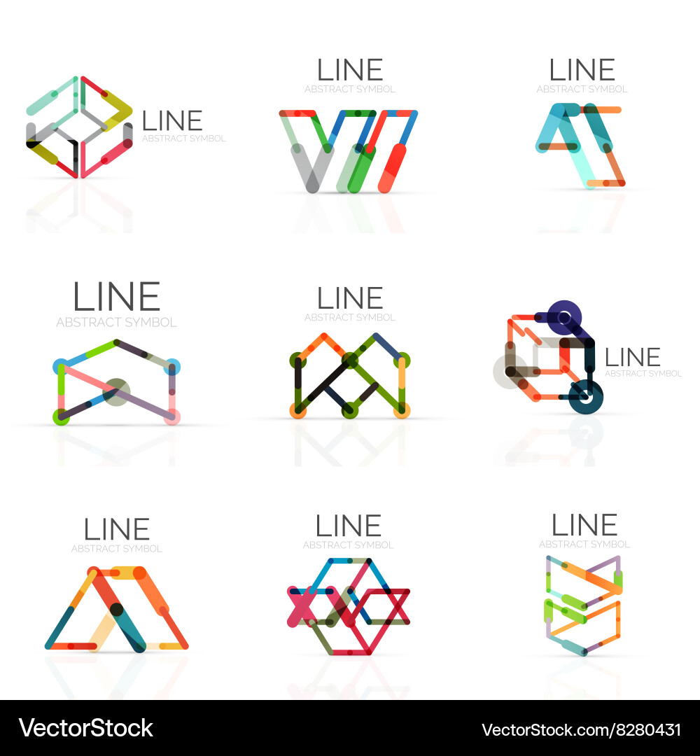 Set of linear abstract logos connected Vector Image