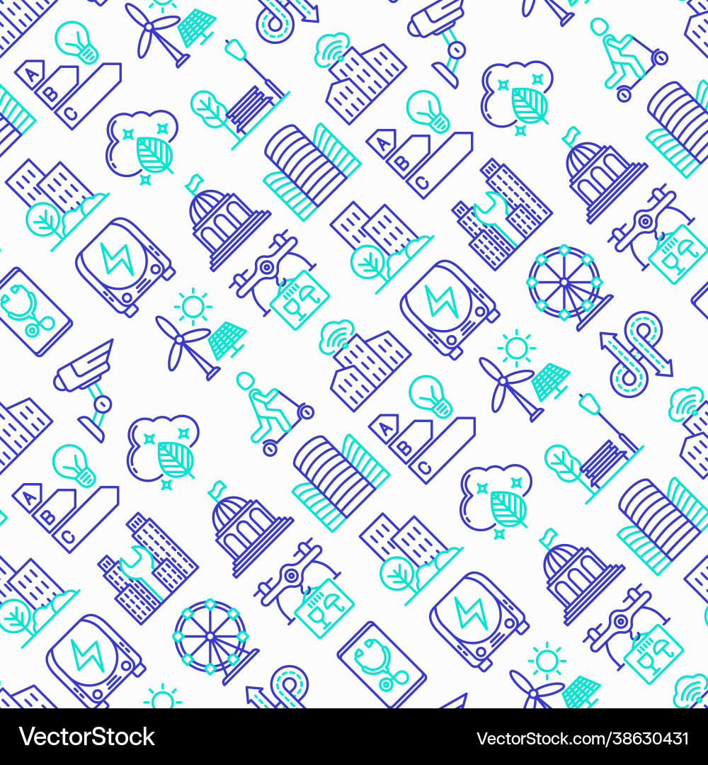 Smart city seamless pattern with thin line icons Vector Image