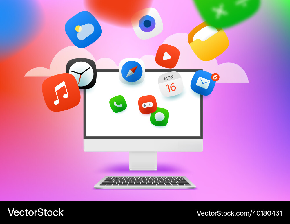 Using different internet applications via modern vector image