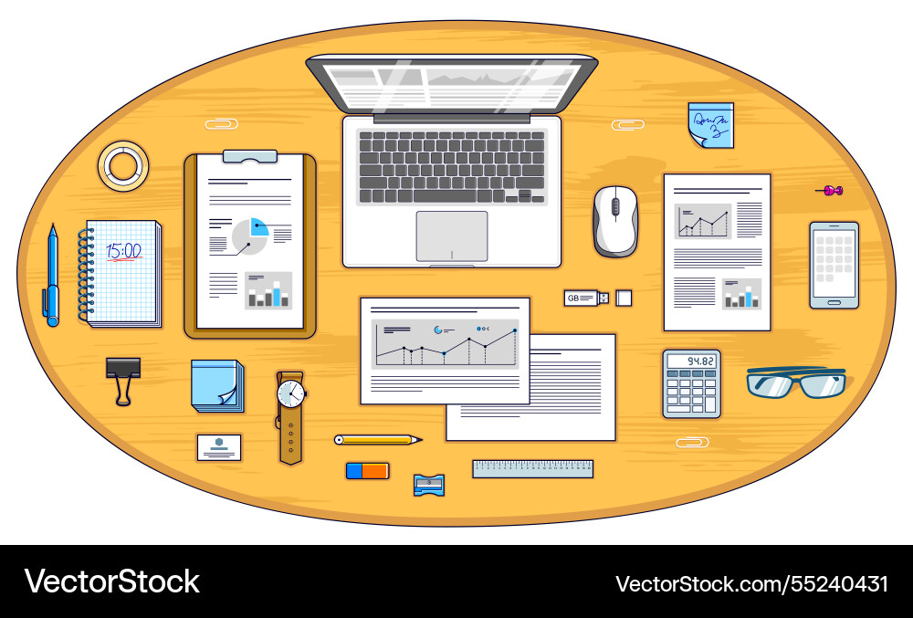 Work desk workspace top view with laptop computer Vector Image