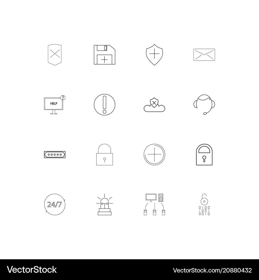 Cyber security linear thin icons set outlined Vector Image