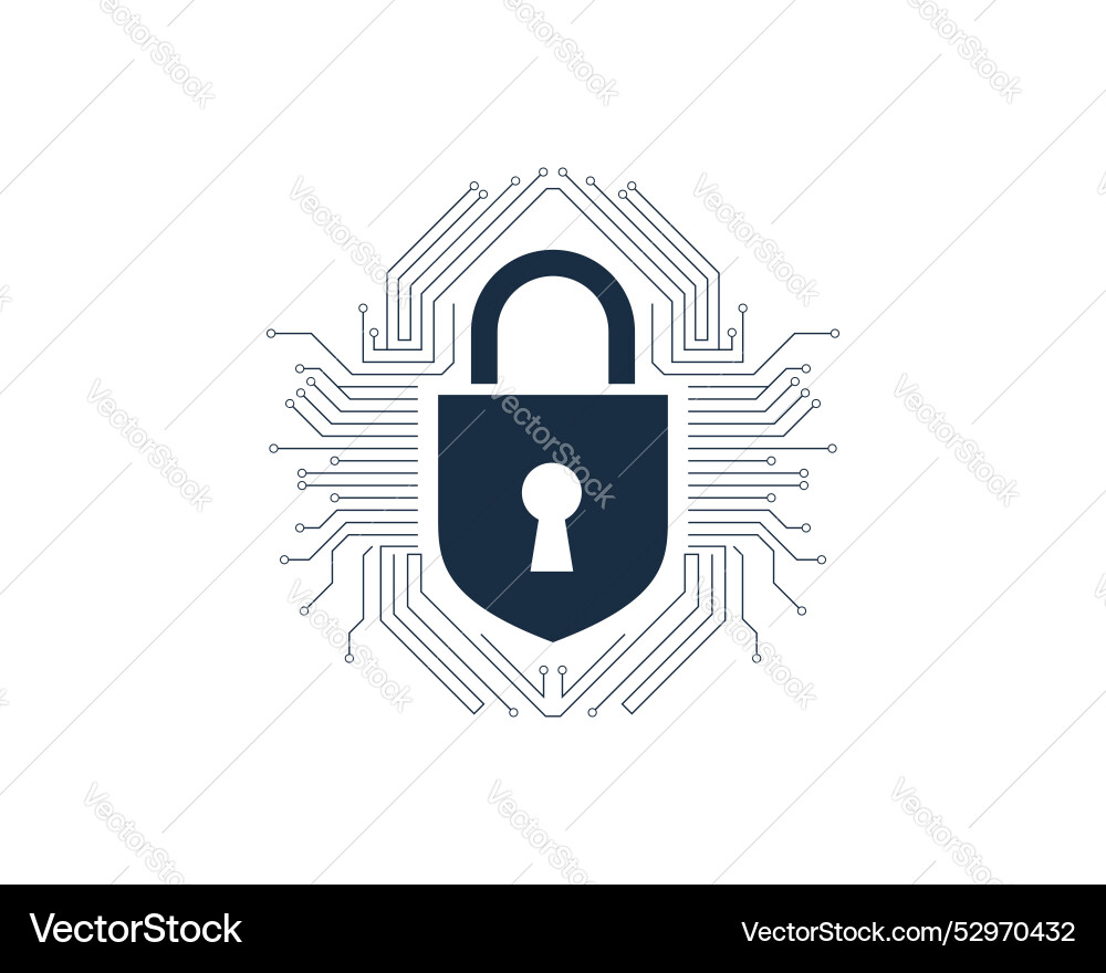 Cybersecurity lock icon representing digital data vector image