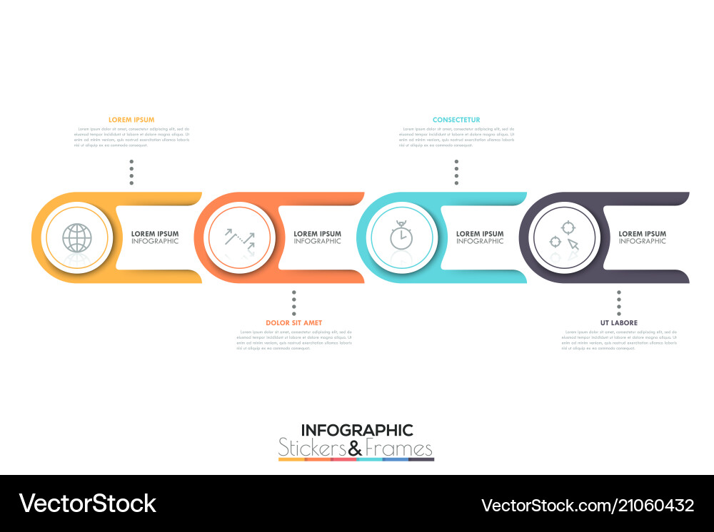 Four round elements connected with text boxes Vector Image