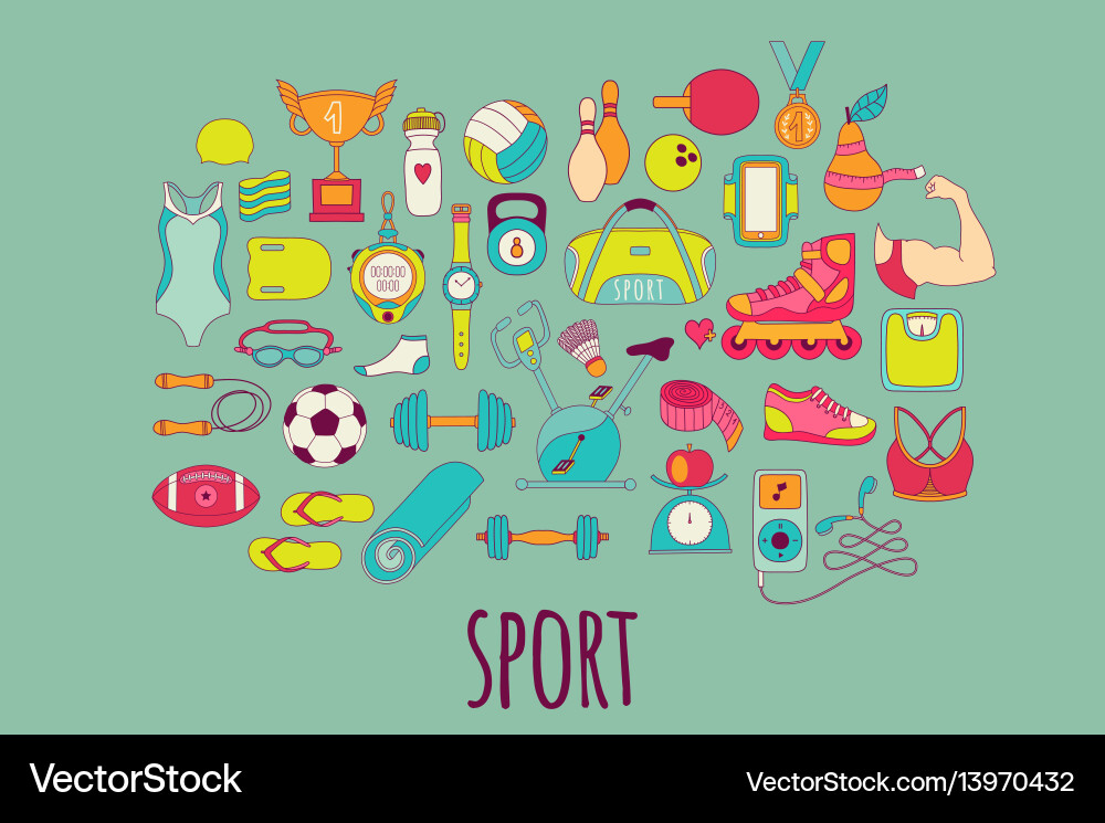 Handgezeichnete Fitness- und Sport-Doodle-Icons Handgezeichnete Fitness- und Sport-Doodle-Icons vektorbild