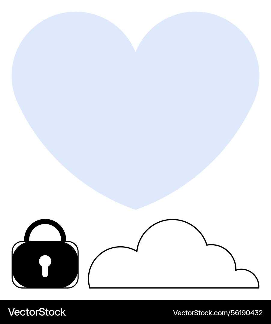 Heart above cloud and padlock representing secure Heart above cloud and padlock representing secure vector image