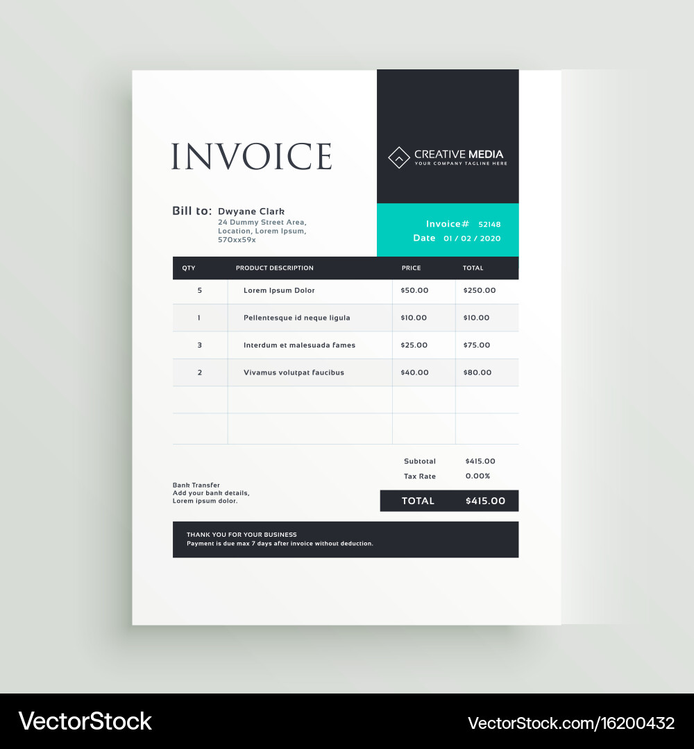 Minimal business invoice template design vector image