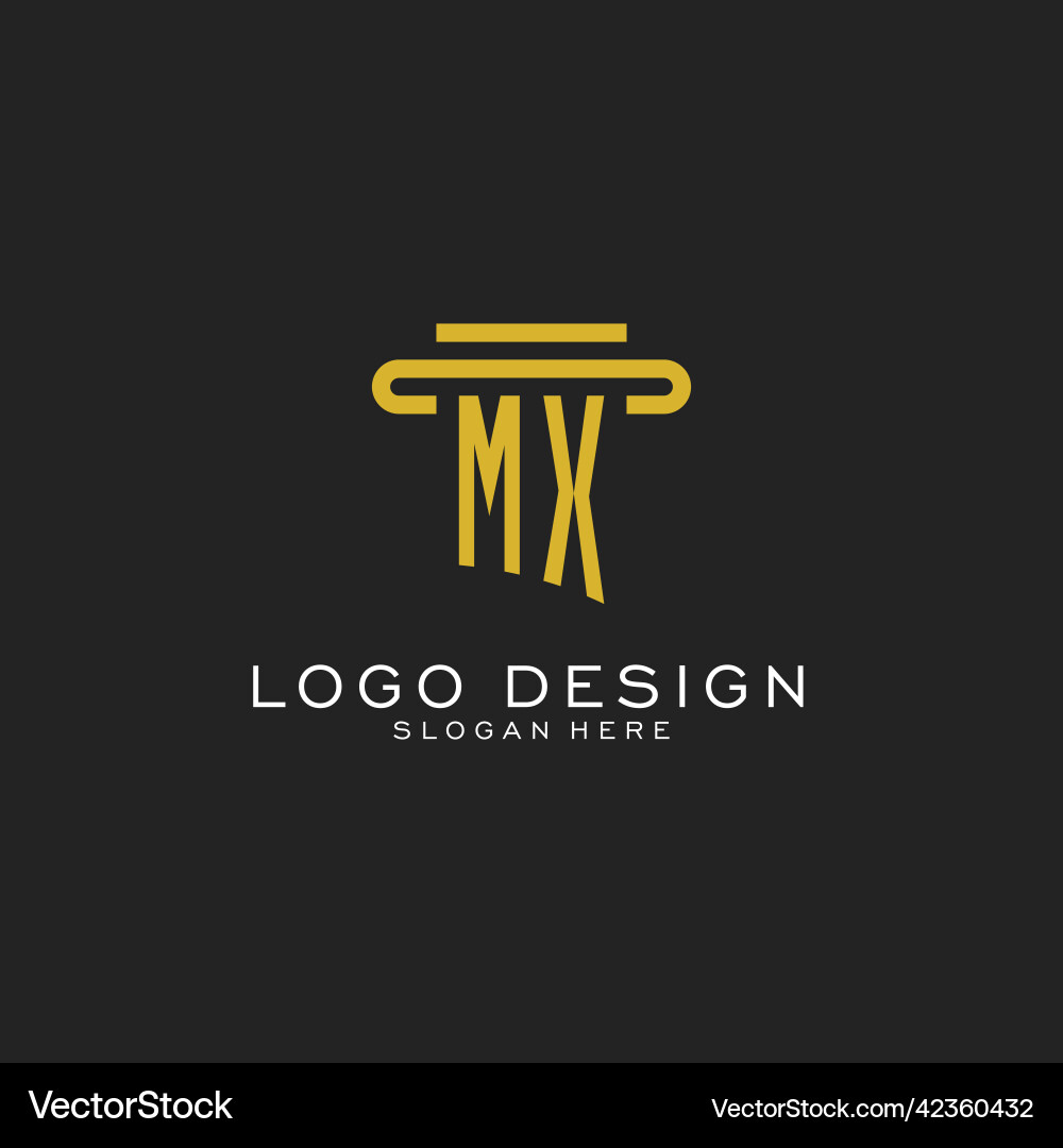 Mx initial logo with simple pillar style design Mx initial logo with simple pillar style design Vector Image