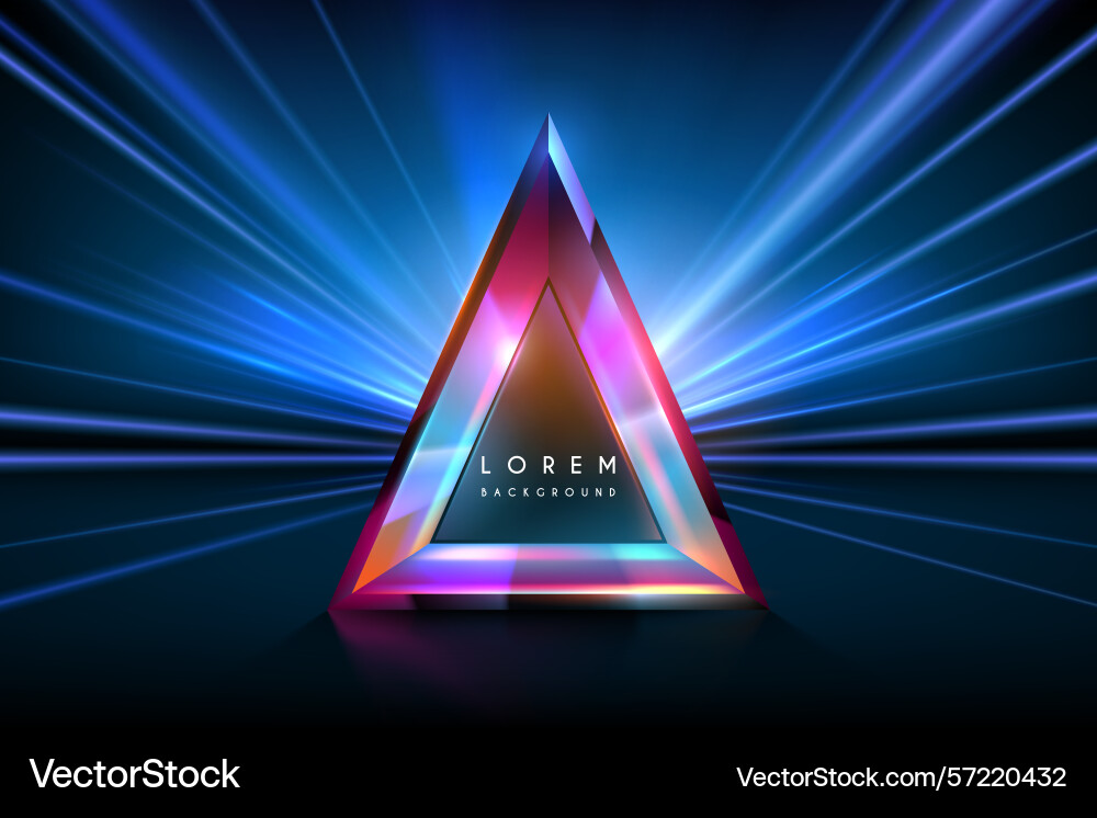 Neon triangle shape with light rays effect Neon triangle shape with light rays effect vector image