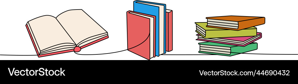 Open and closed books one line colored continuous Open and closed books one line colored continuous vector image