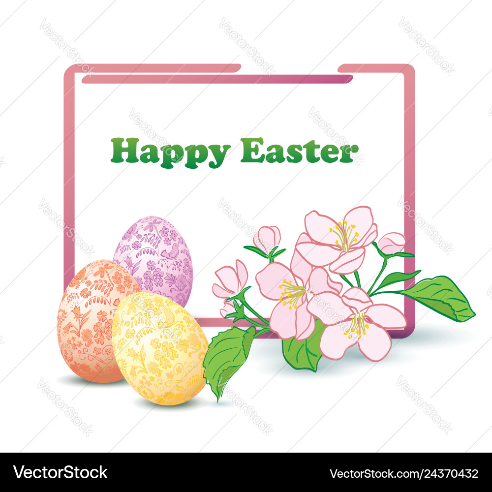 Rectangular frame with flowers and eggs Rectangular frame with flowers and eggs vector image