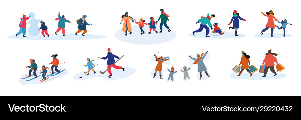 Set eight different family activities in winter Set eight different family activities in winter vector image