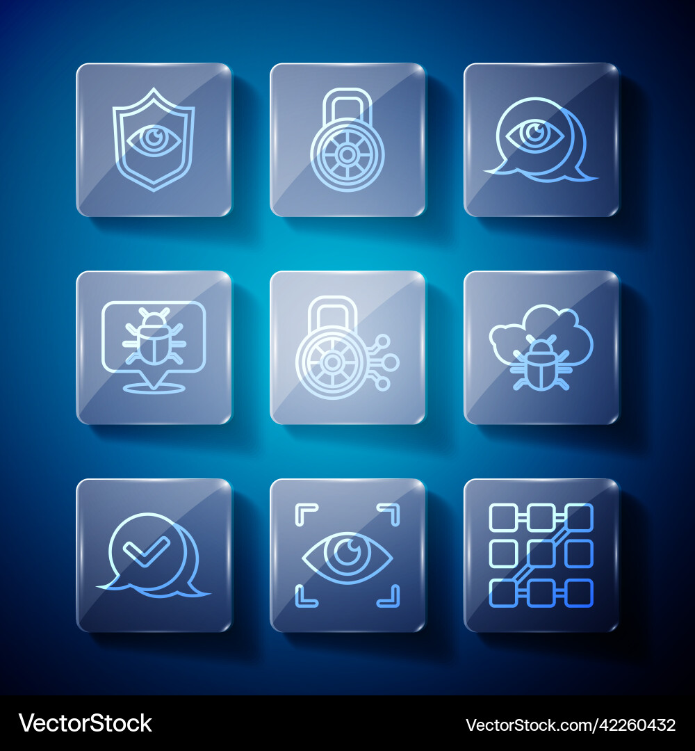 Set line check mark in speech bubble eye scan Set line check mark in speech bubble eye scan vector image