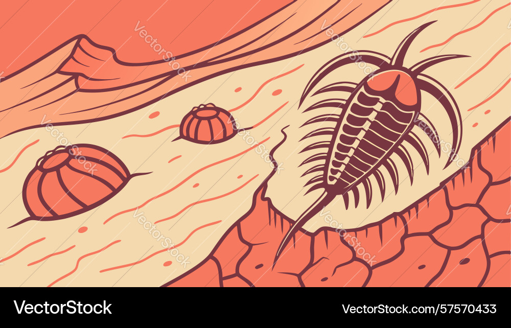 Ancient shell fossils on martian-like landscape vector image
