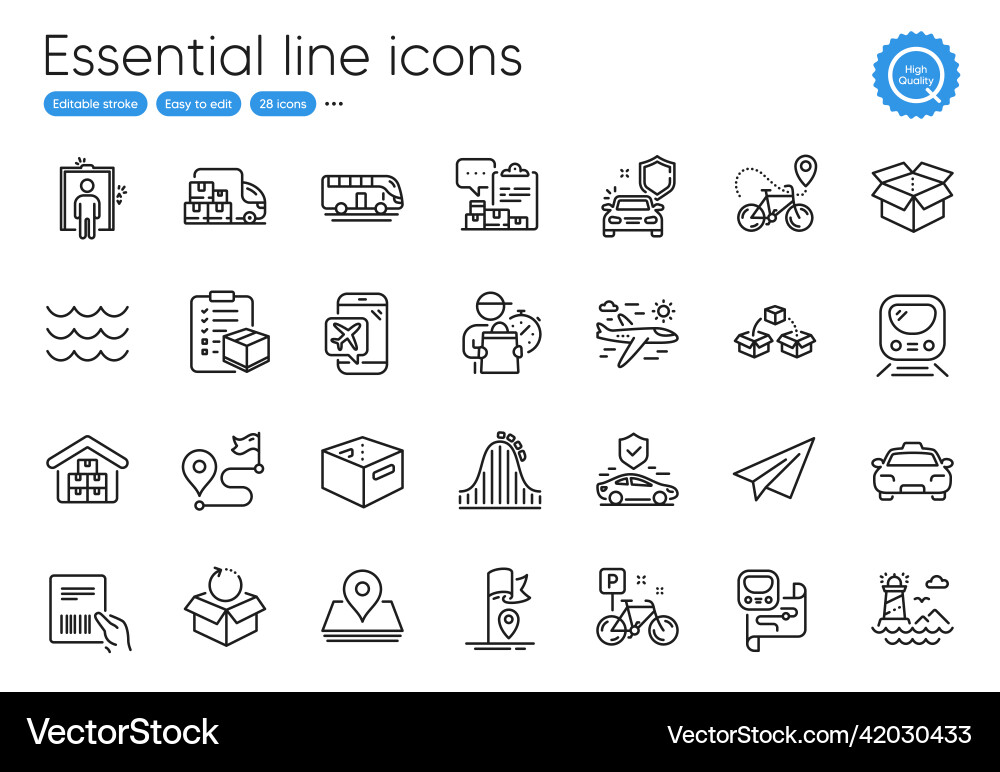 Car secure return package and lighthouse line Car secure return package and lighthouse line vector image