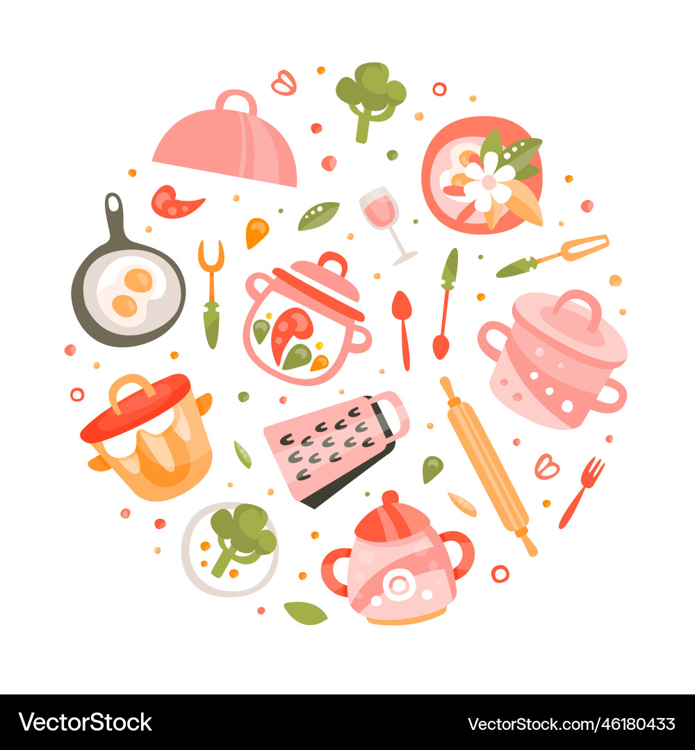 Cooking utensils in round shape banner poster Cooking utensils in round shape banner poster vector image