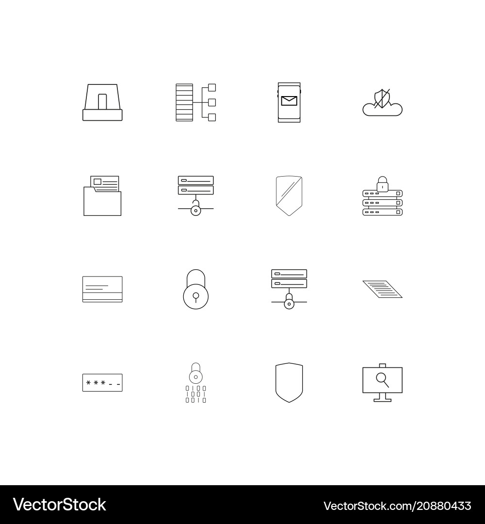 Cyber security linear thin icons set outlined vector image